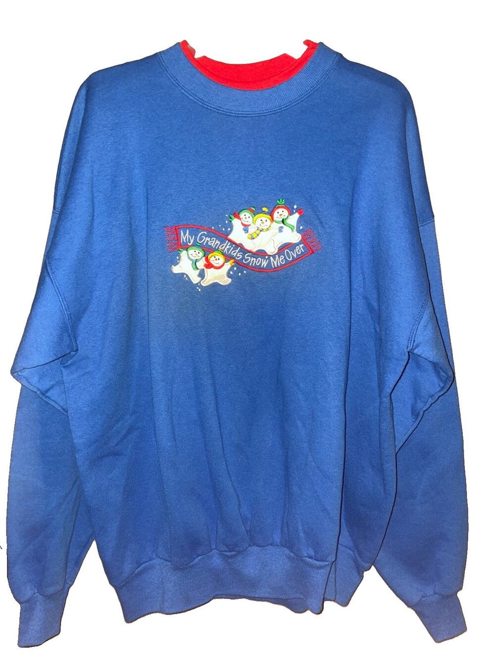 Vintage MC Sportswear Womens Sweatshirt Blue Christmas Snowmen Grandkids Sz XL